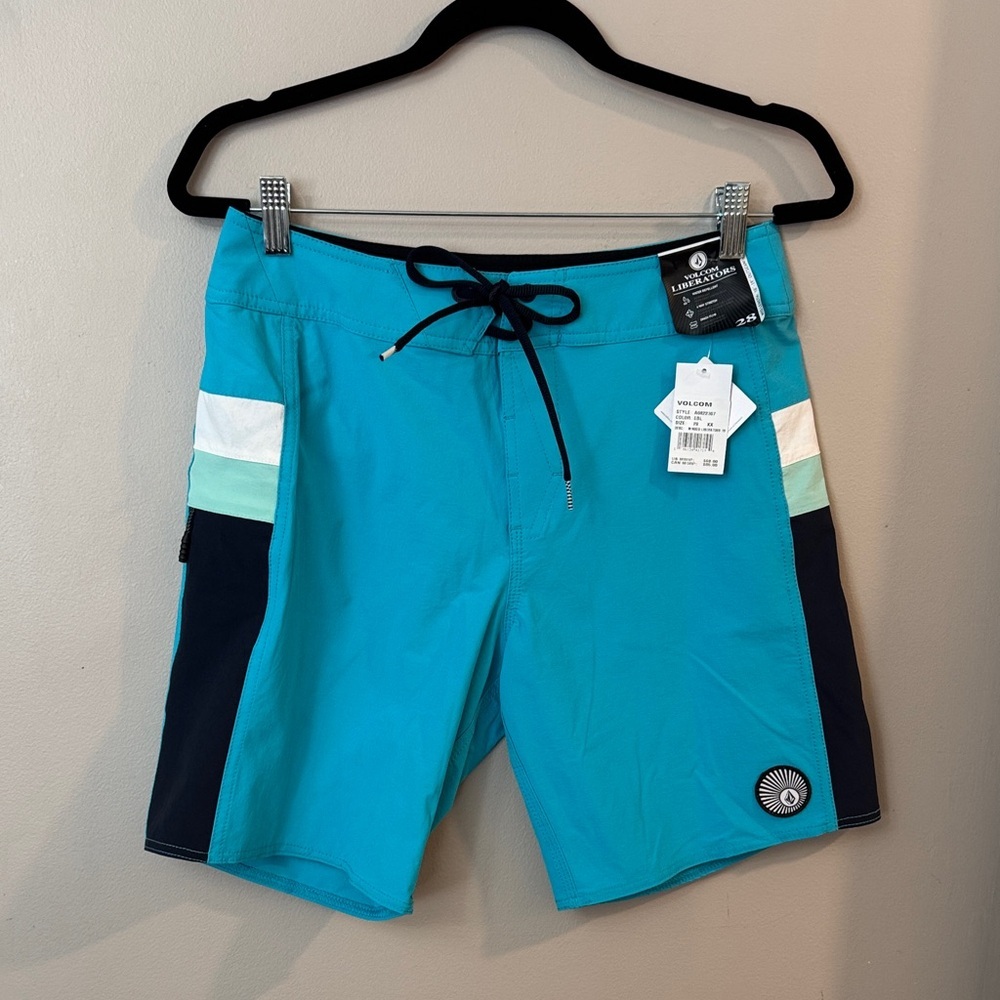 NWT Volcom Men's Turquoise and Navy Swim Board Shorts Liberators